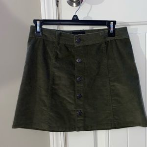 Army green mini button down skirt